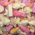Hannah's Pink & White Chocolate Mix — pastel pink and white chocolates in a clear pouch
