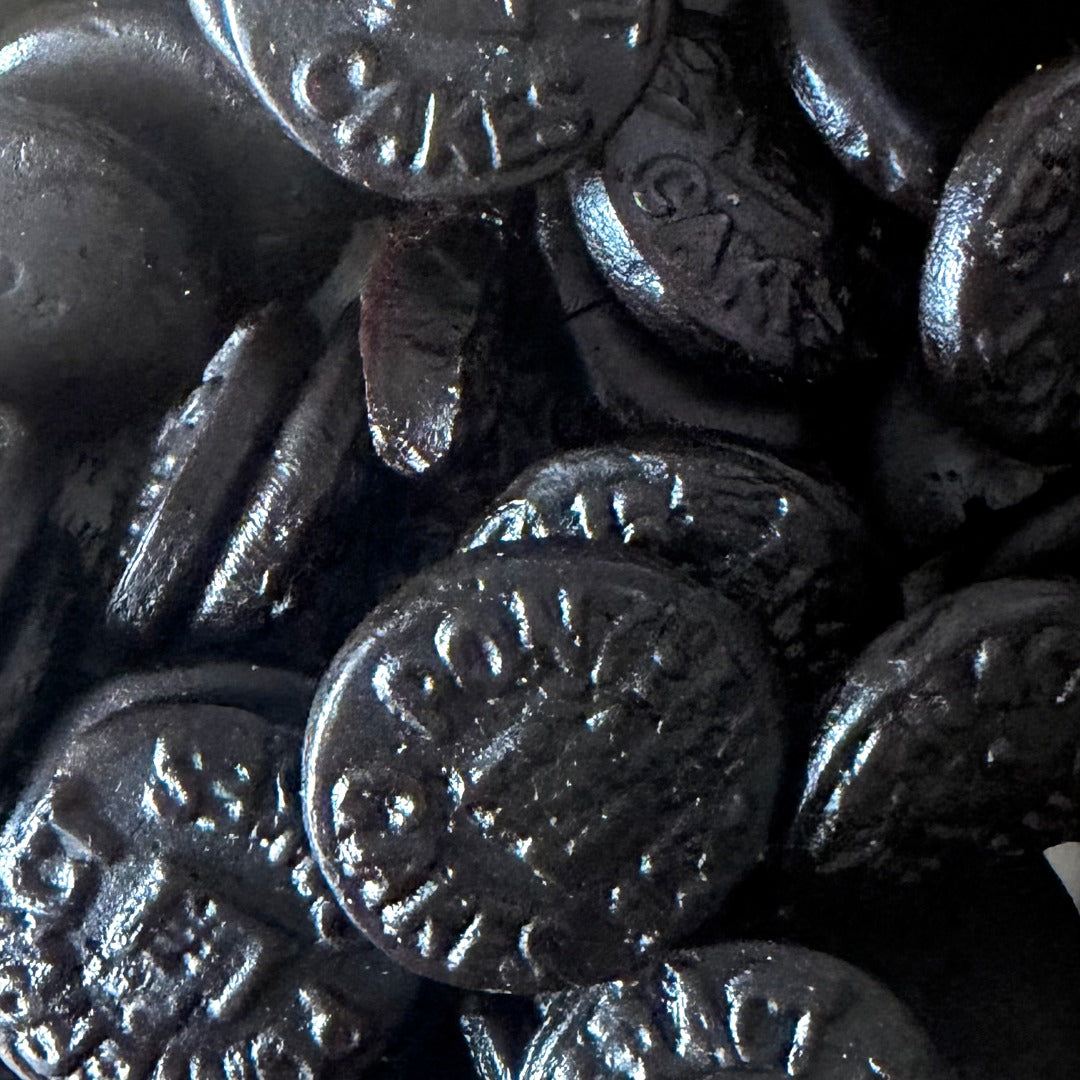 Traditional Pontefract Cakes – soft, chewy English liquorice discs, hand-packed in small batches